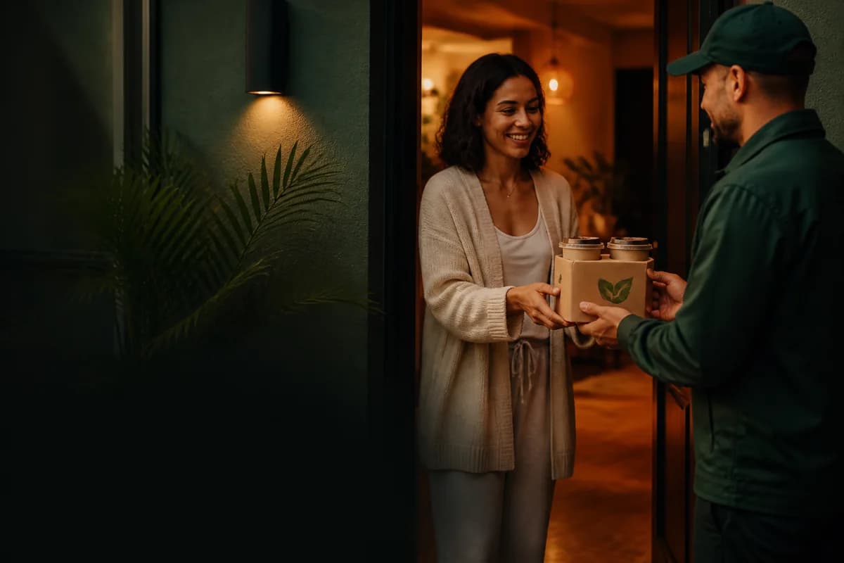 A kava delivery being handed to a customer at home