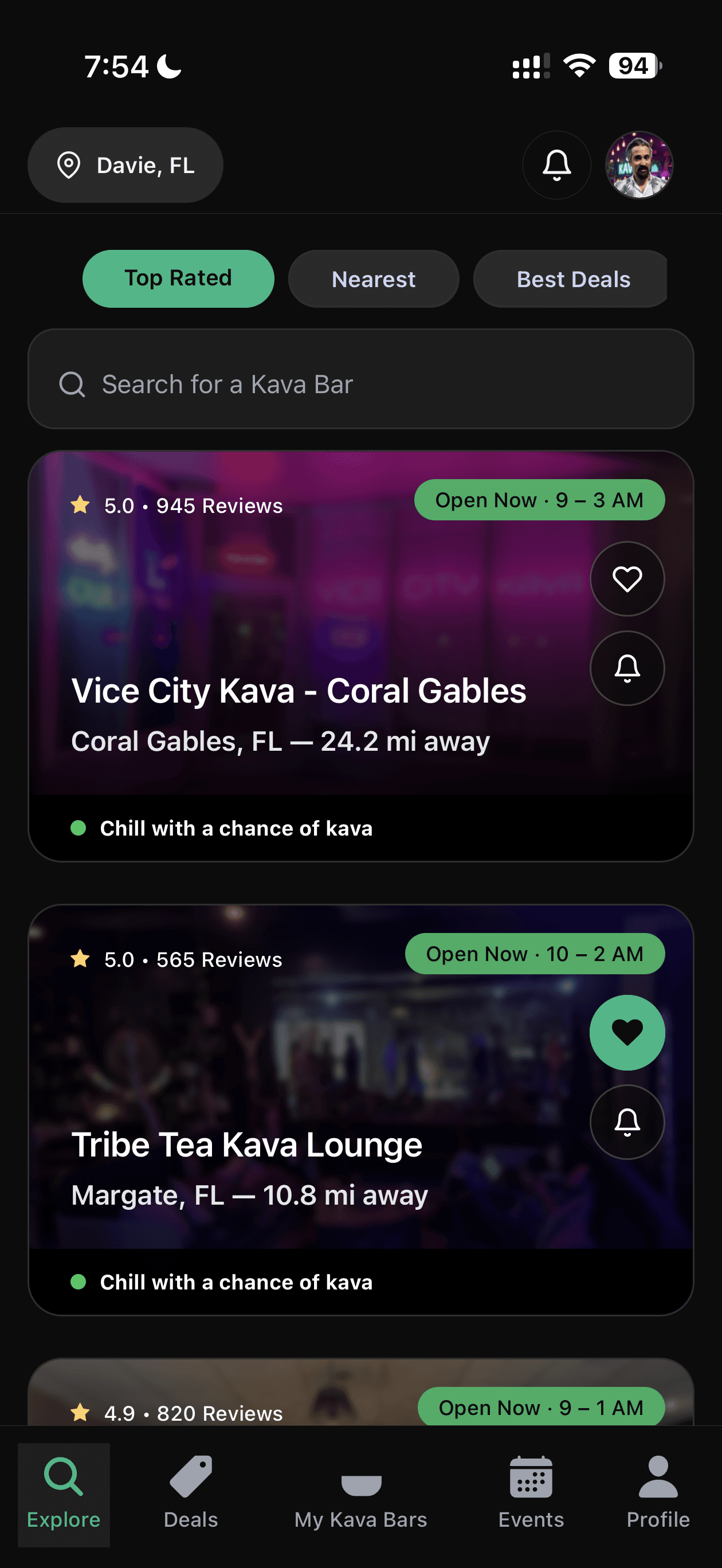 HappyKava mobile discovery feed