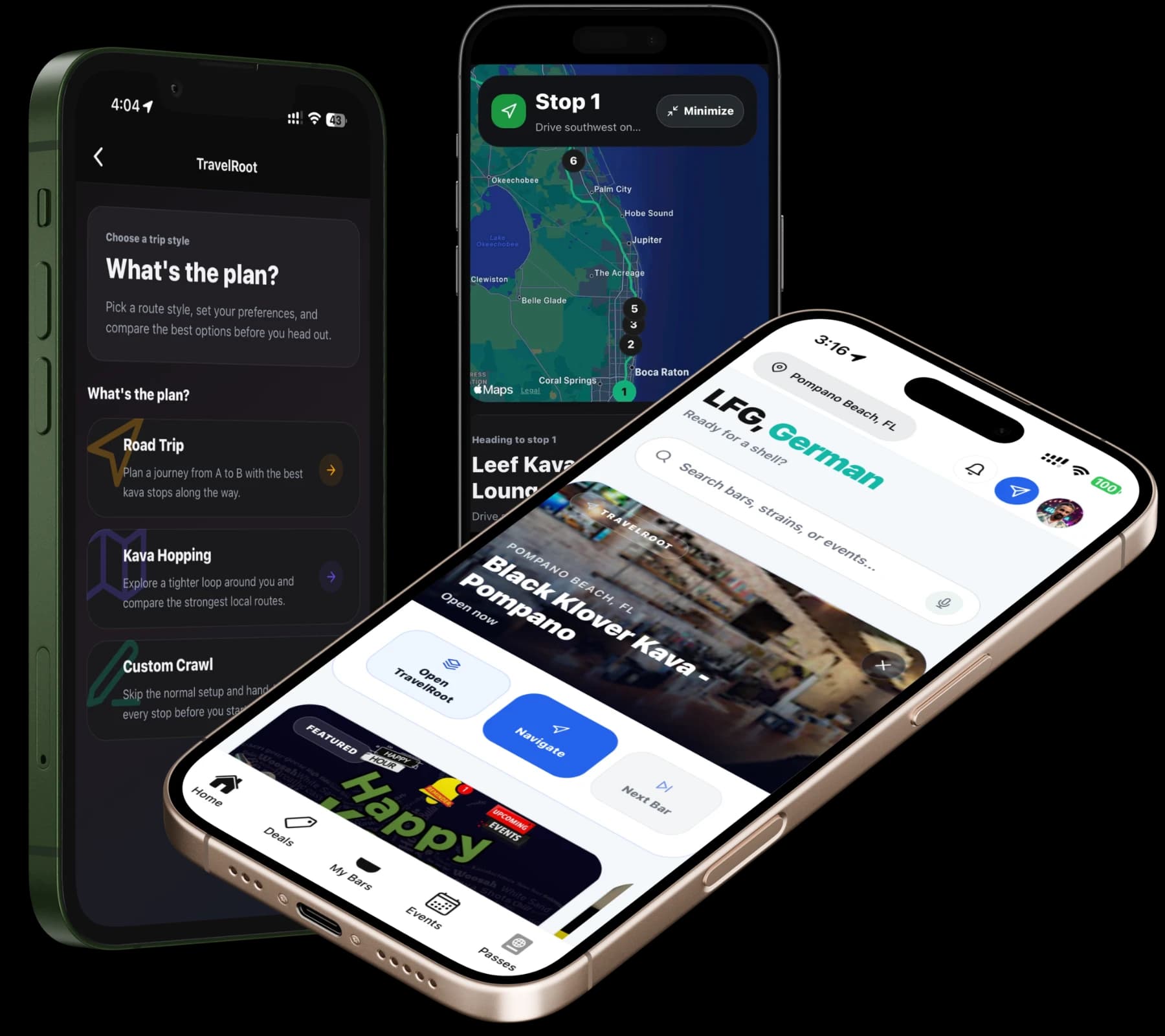 HappyKava TravelRoot trip planning in light mode