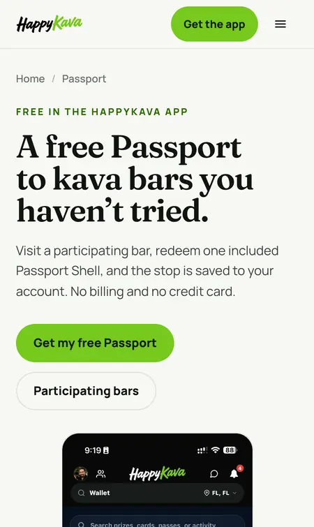 The free HappyKava Passport to kava bars guests haven't tried.