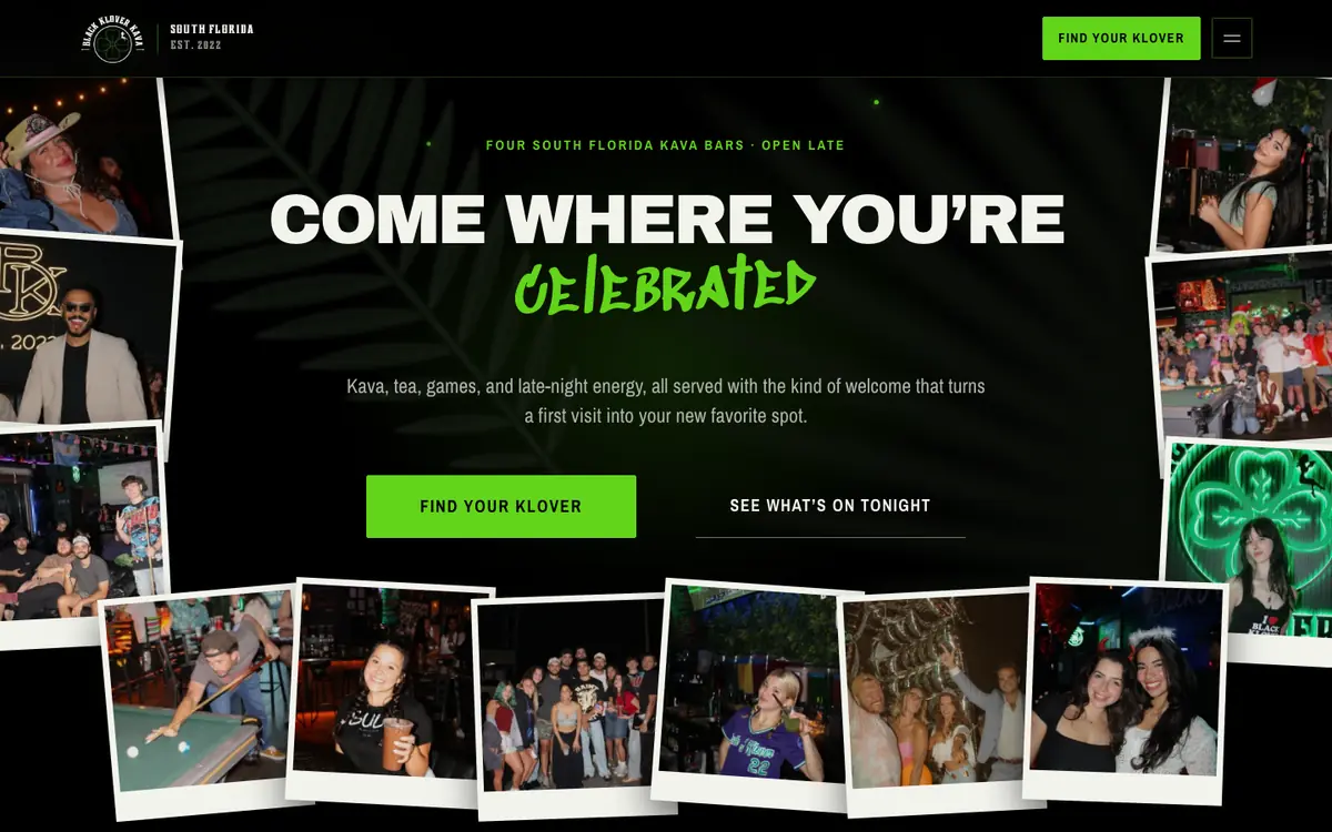 Black Klover Kava's website, made with HappyKava's Website Studio.