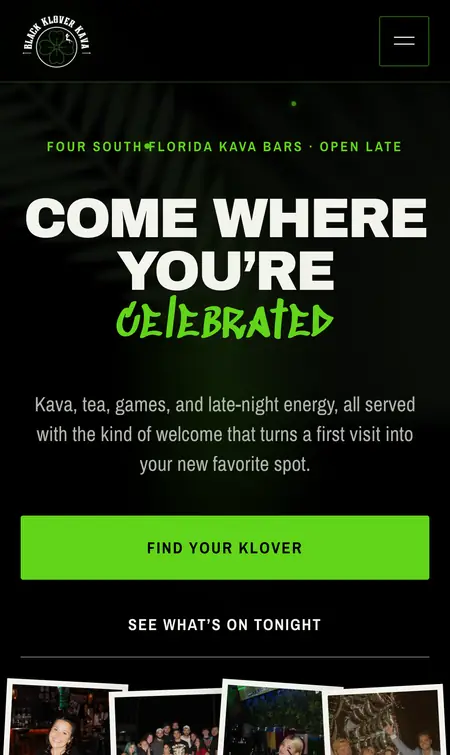 Black Klover Kava's Website Studio site on a phone.