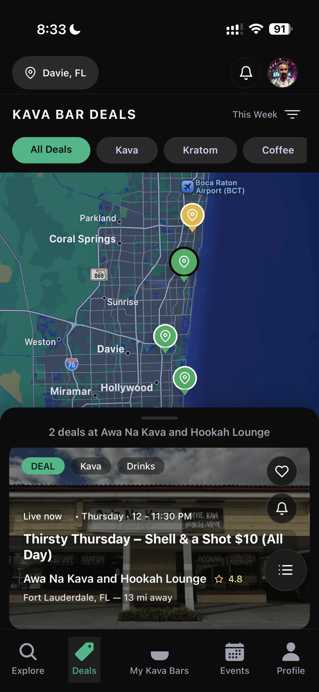 HappyKava deals map screen