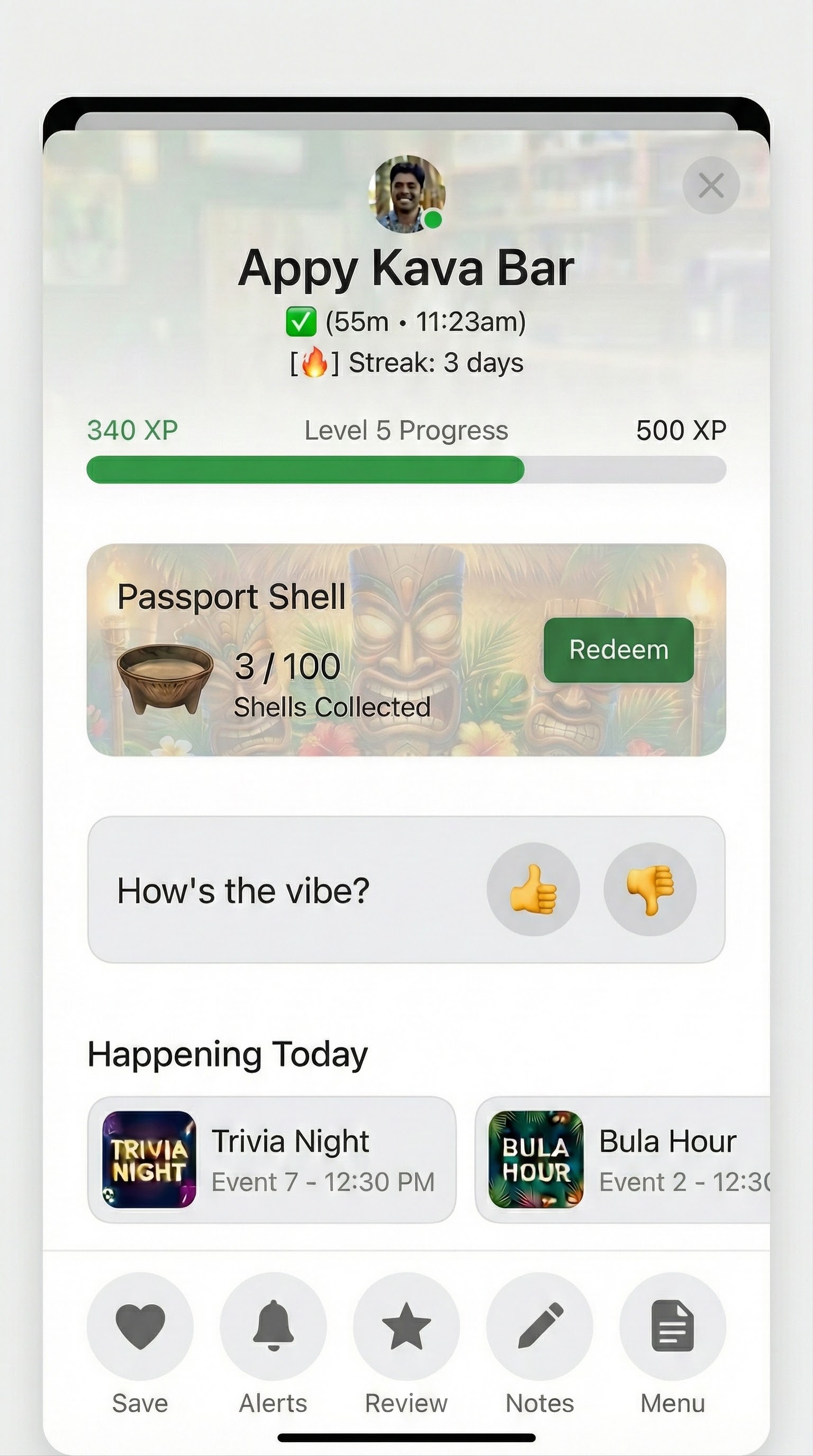 HappyKava app saved bars preview