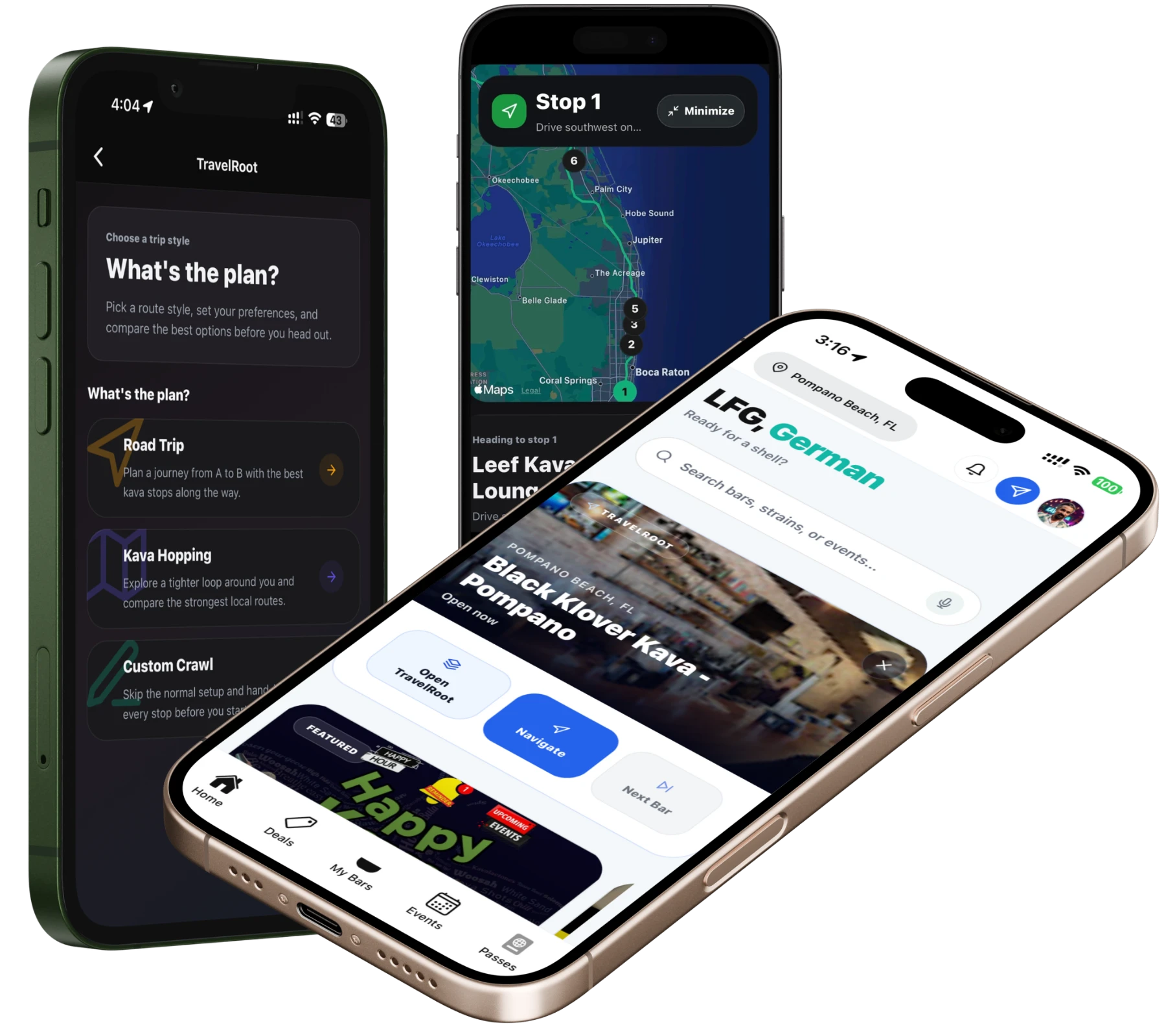 HappyKava TravelRoot route-planning preview
