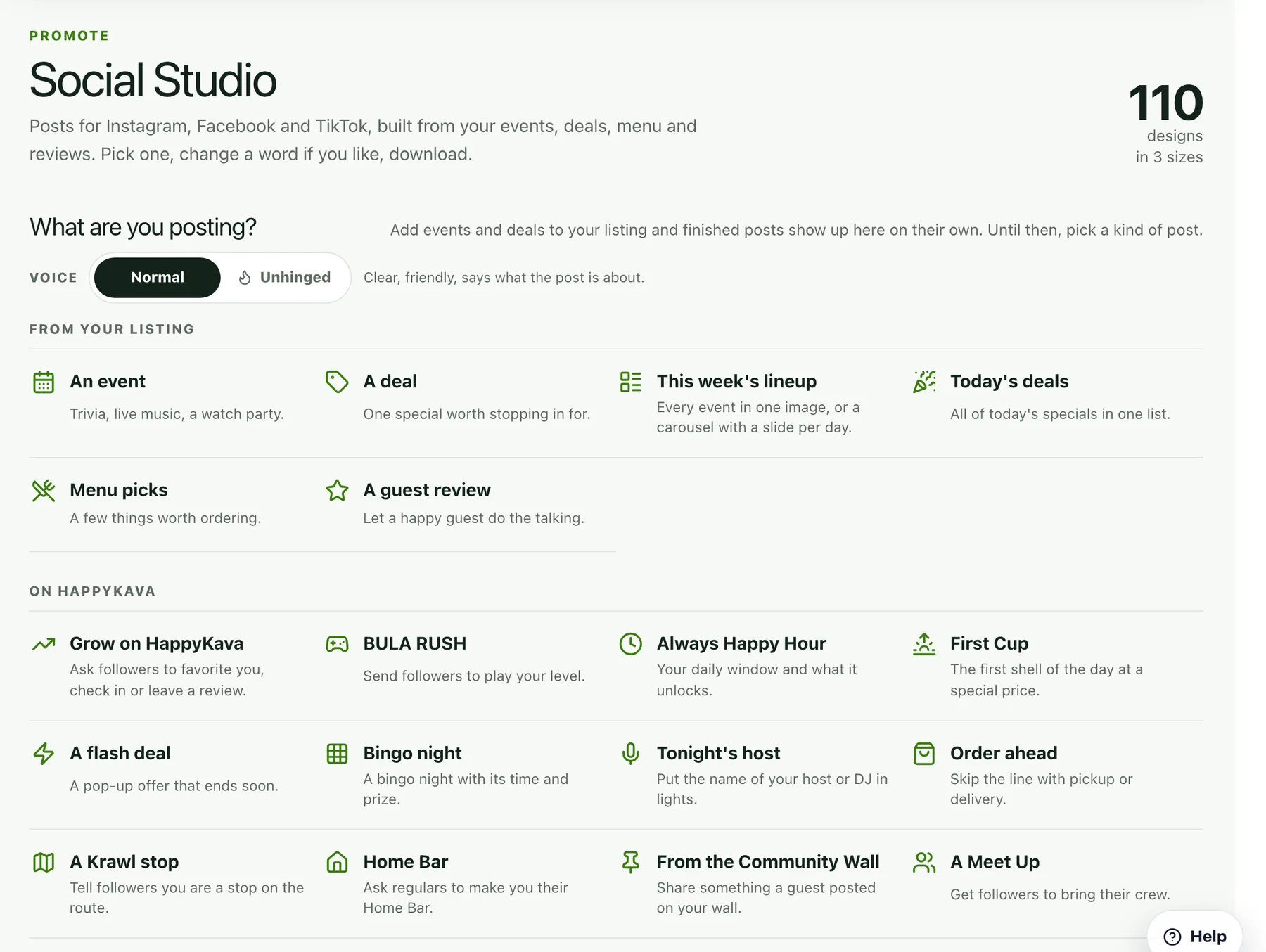 Social Studio with the Normal and Unhinged voice choices